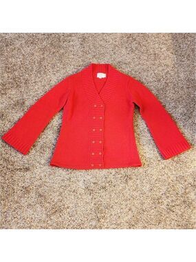 Vtg 60s 70s Sears Red Double Breasted Grandmacore Mod Knit Sweater Bell Sleeve S